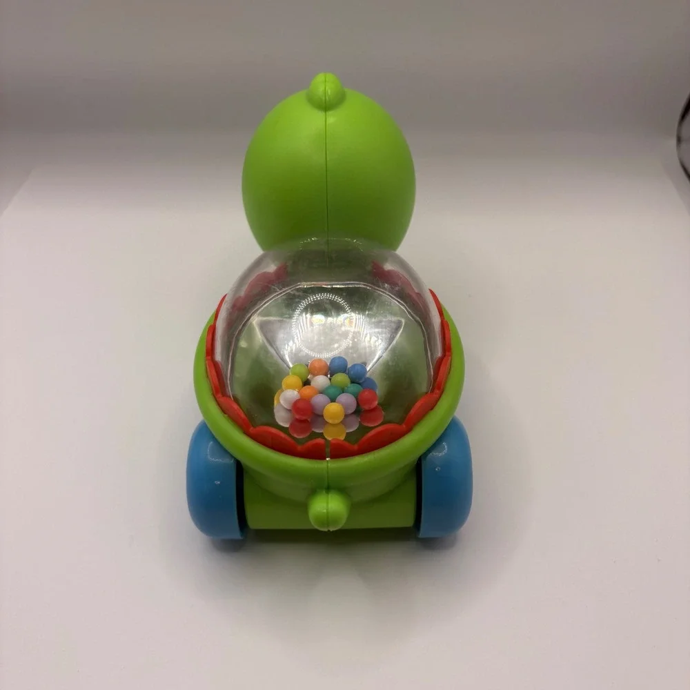 Green Turtle Rattle Push Toy‎ with Colorful Beads and Blue Wheels Sensory Toy
